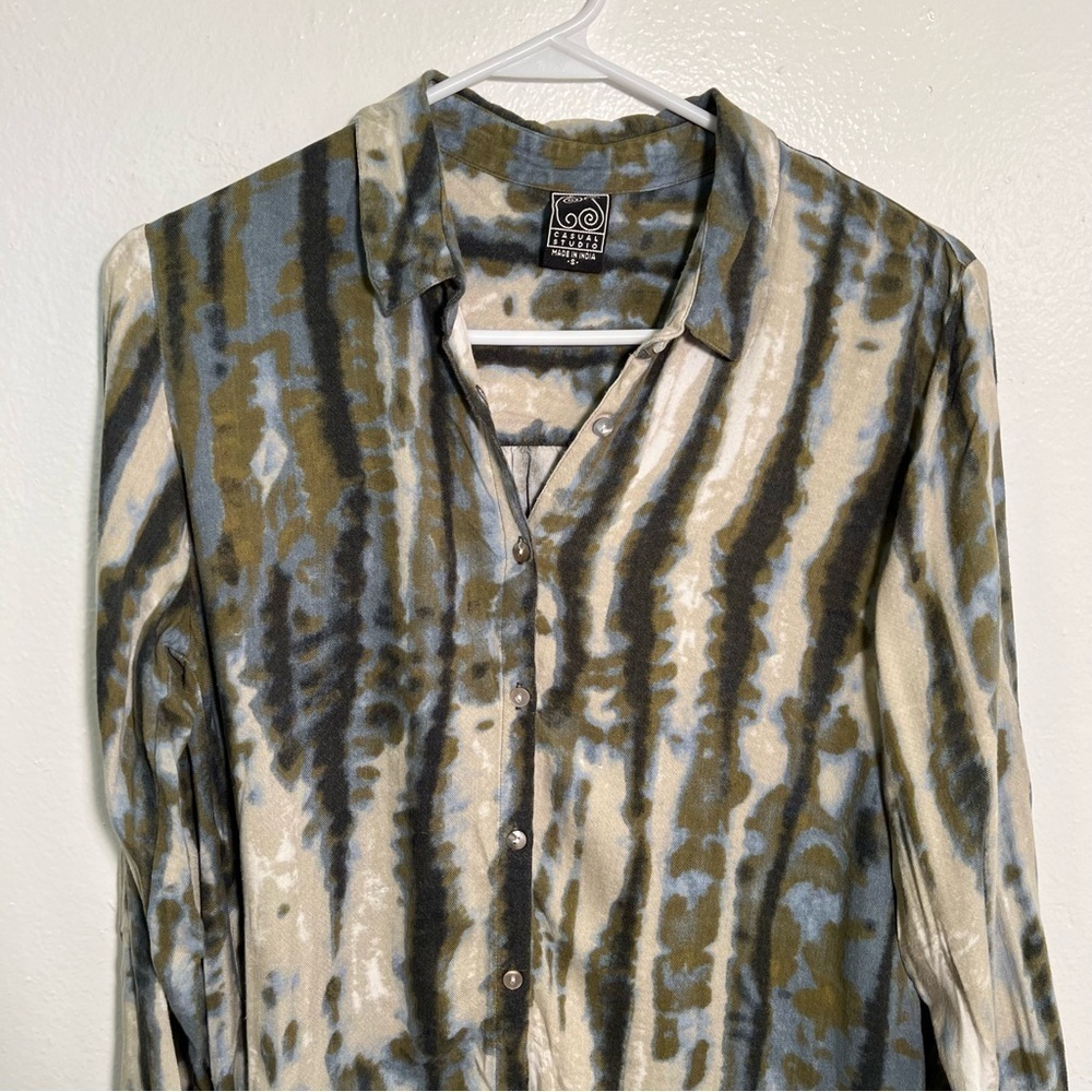 Casual Studio Button Down Tunic Top Green Tie Dye S - Picture 2 of 9